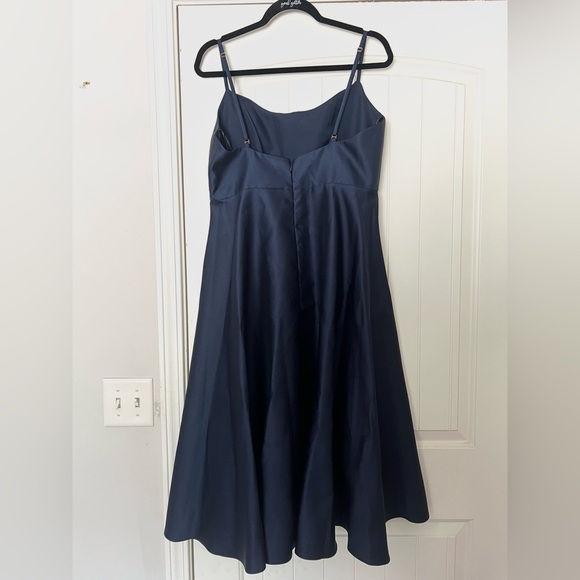 NWT Alfred Sung Spaghetti-Strap Satin Midi Dress Midnight Navy Blue - Picture 4 of 8